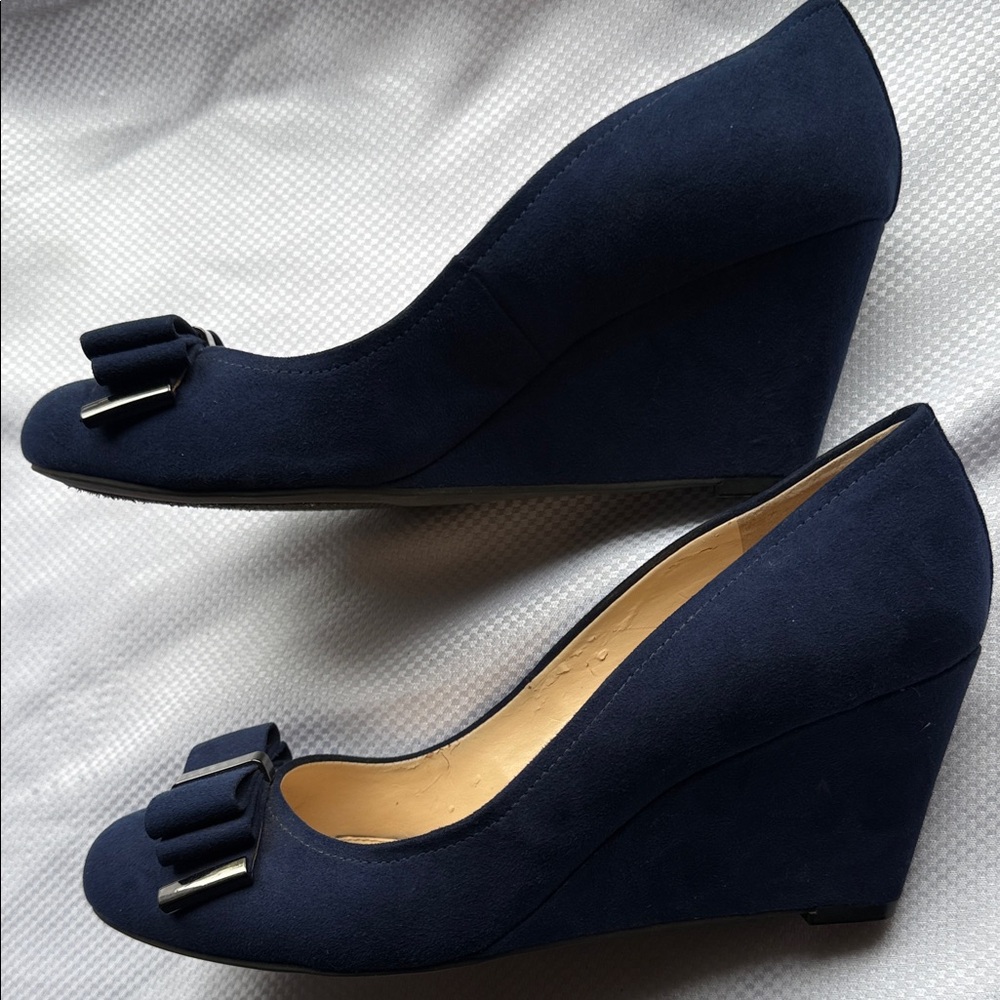 Navy Blue Faux Suede Jessica Simpson Women's Wedge Shoes - Size 8